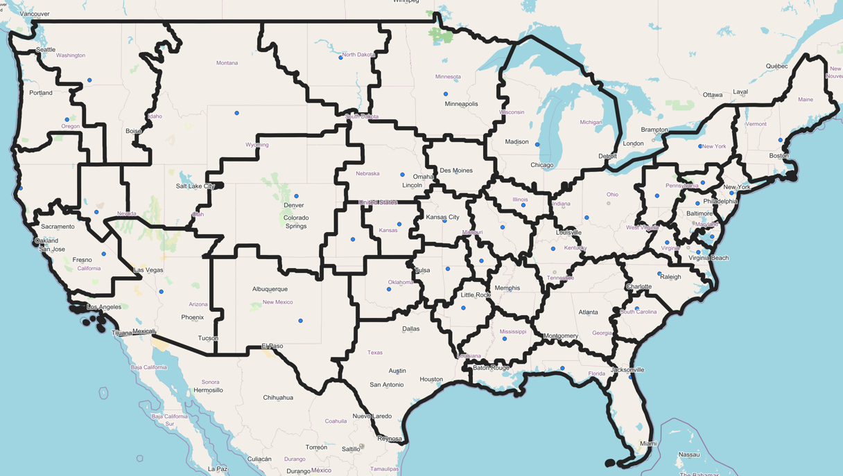 42 generated regions of the United States